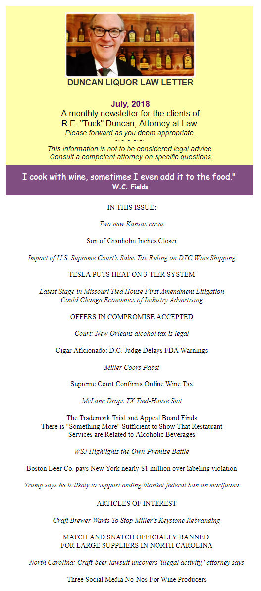 Duncan Liquor Law Letter - July 2018